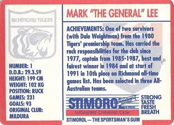 1991 Scanlens Stimorol #115 Mark Lee Back